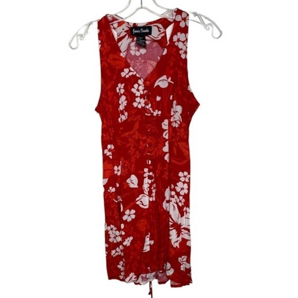 Vintage Hawaiian Red Floral Dress Small Jamie Brooke retro